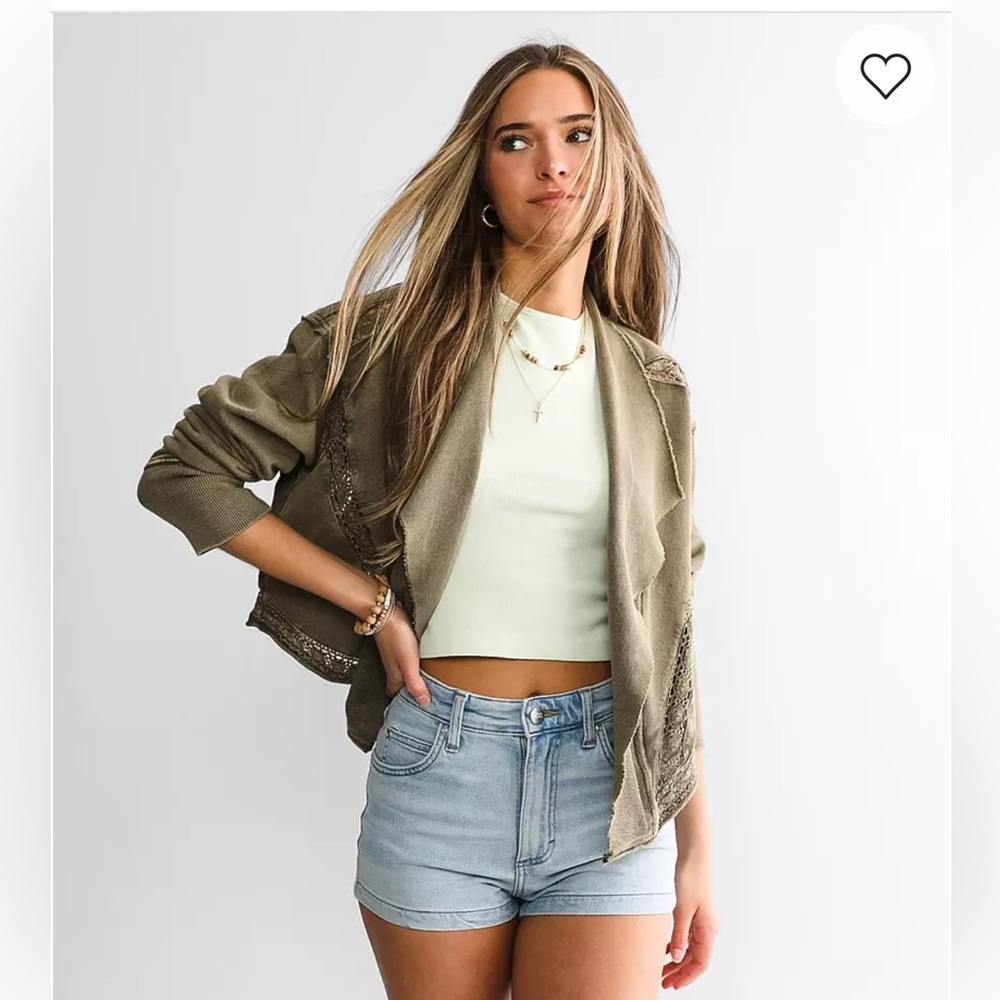 We The Free Lost Cause 100% Cotton Olive Green Cropped Tie Front Cardigan XS - Picture 4 of 11